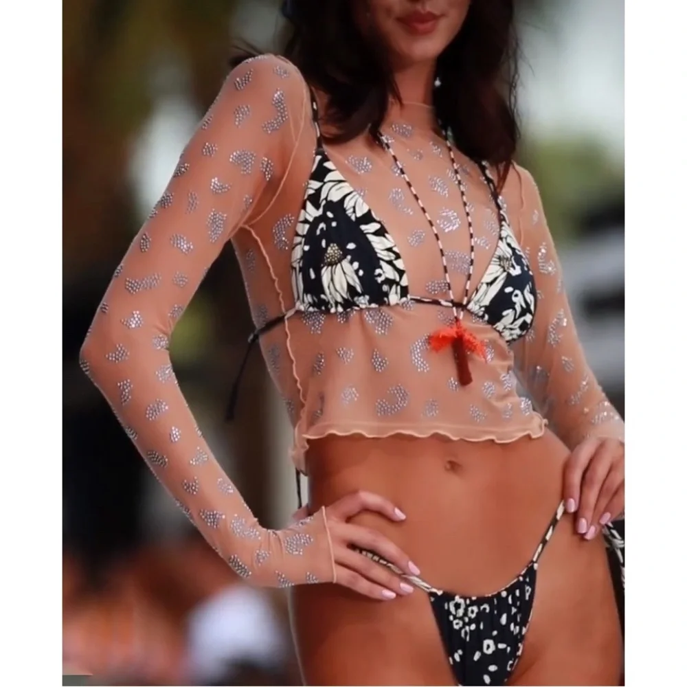MAAJI Set - Ink Cheeta Alana String Triangle Bikini Top & Splashy Cheeky Bottoms